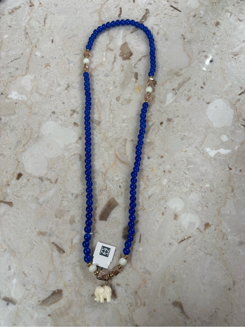 Kendra Scott Cobalt Blue Beaded Necklace with Elephant Pendant